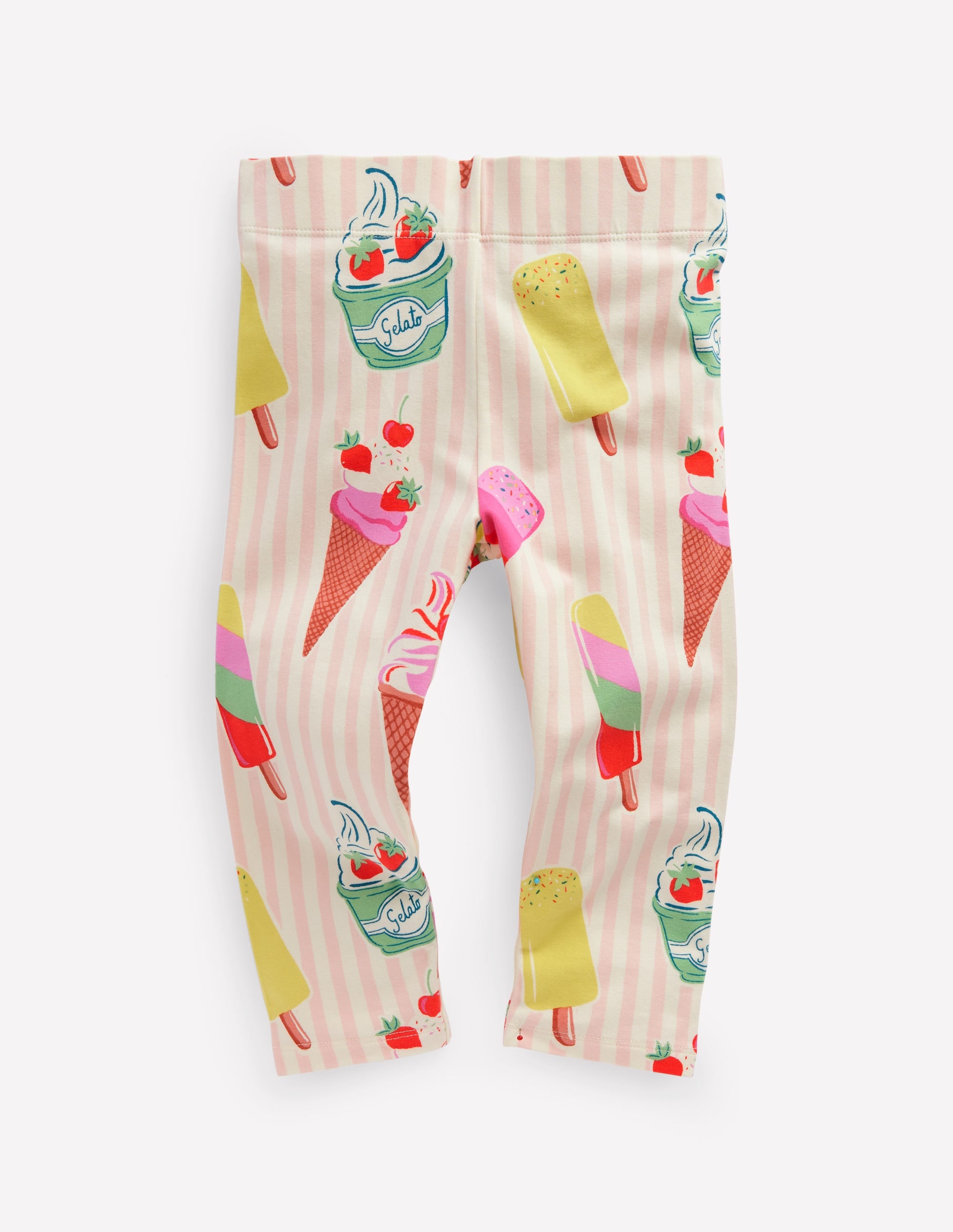 Fun Cropped Leggings-Pink Ice Cream Stripe - Image 1
