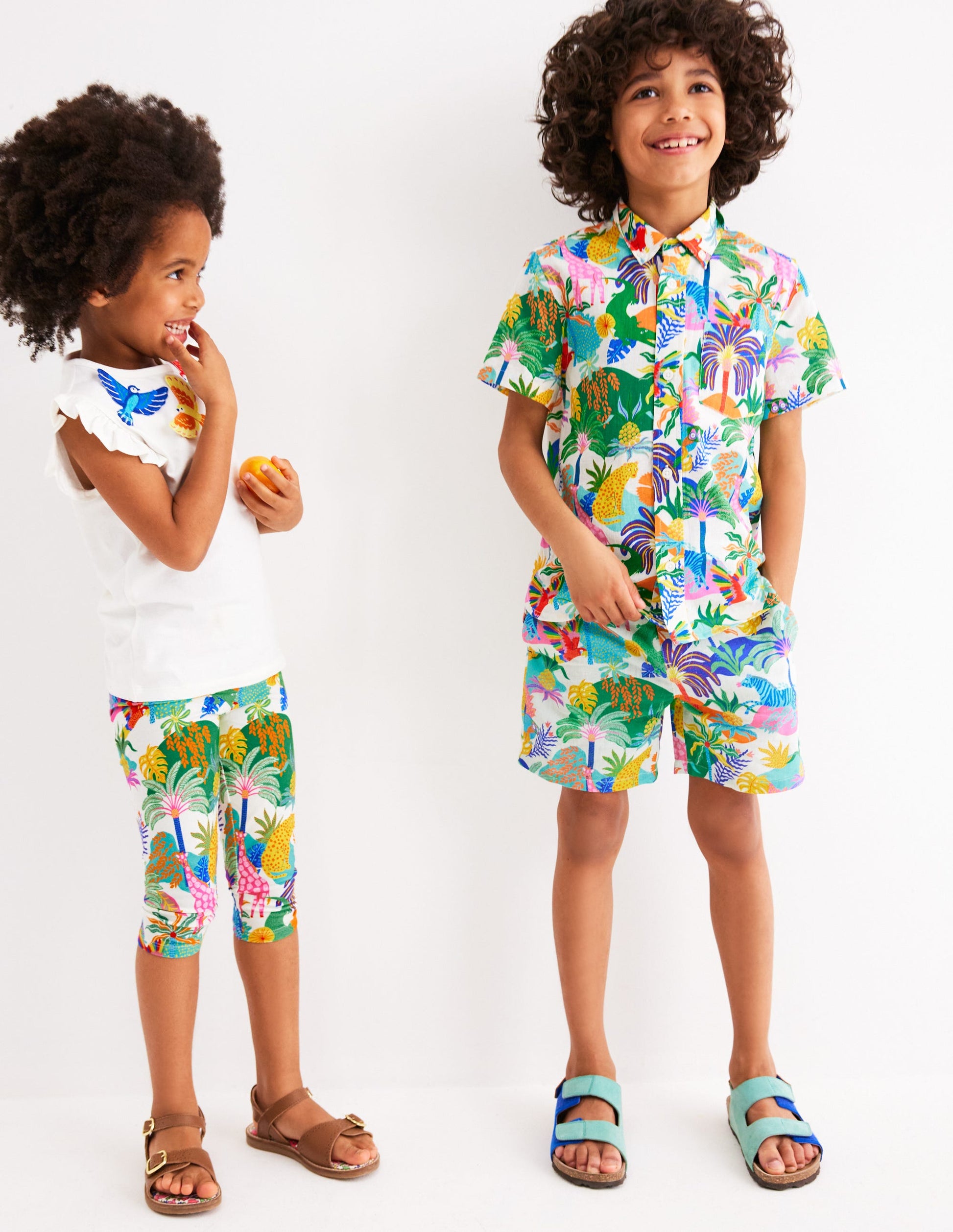 Fun Cropped Leggings-Soft Ivory Multi Jungle Boden UK