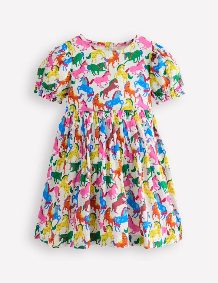 Madeline Woven Dress-Multi Rainbow Horse