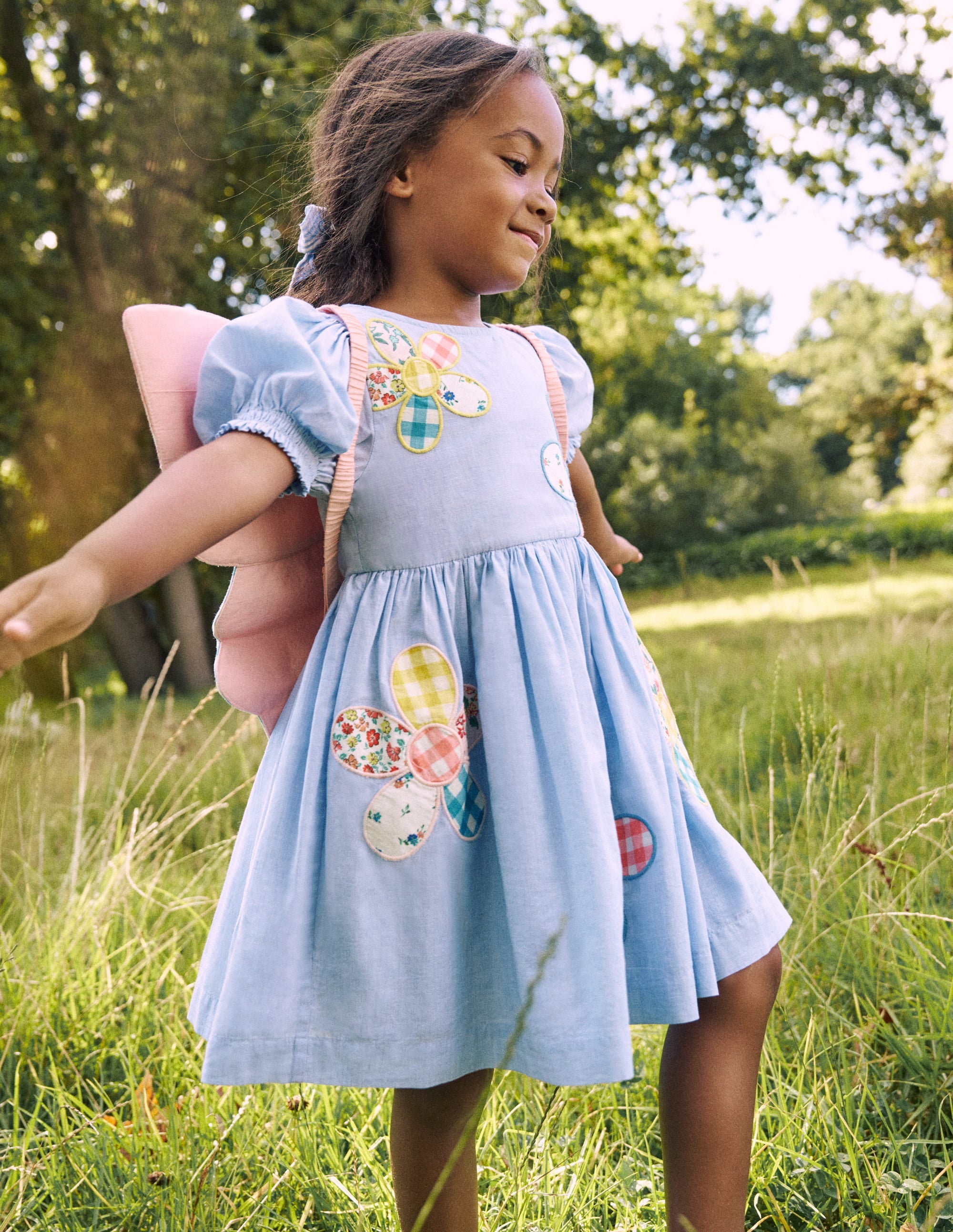 Madeline Woven Dress-Floral Patchwork Applique - Image 7