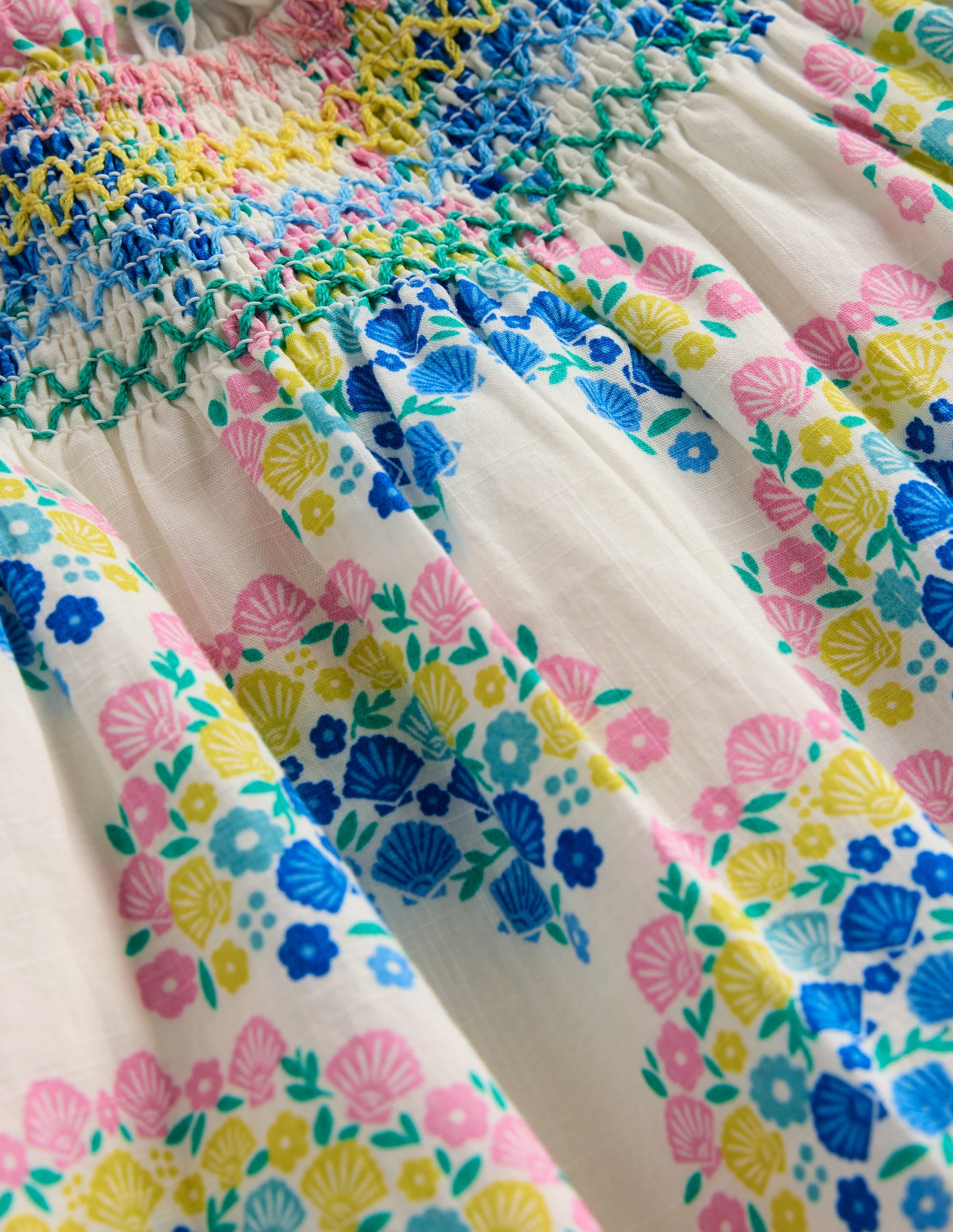 Holiday Smocked Dress-Soft Ivory Rainbow Shells - Image 3