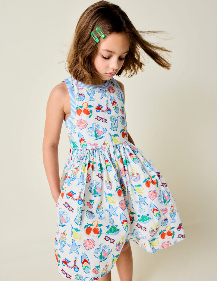 Harlow Back Detail Dress-Ivory Holiday Print