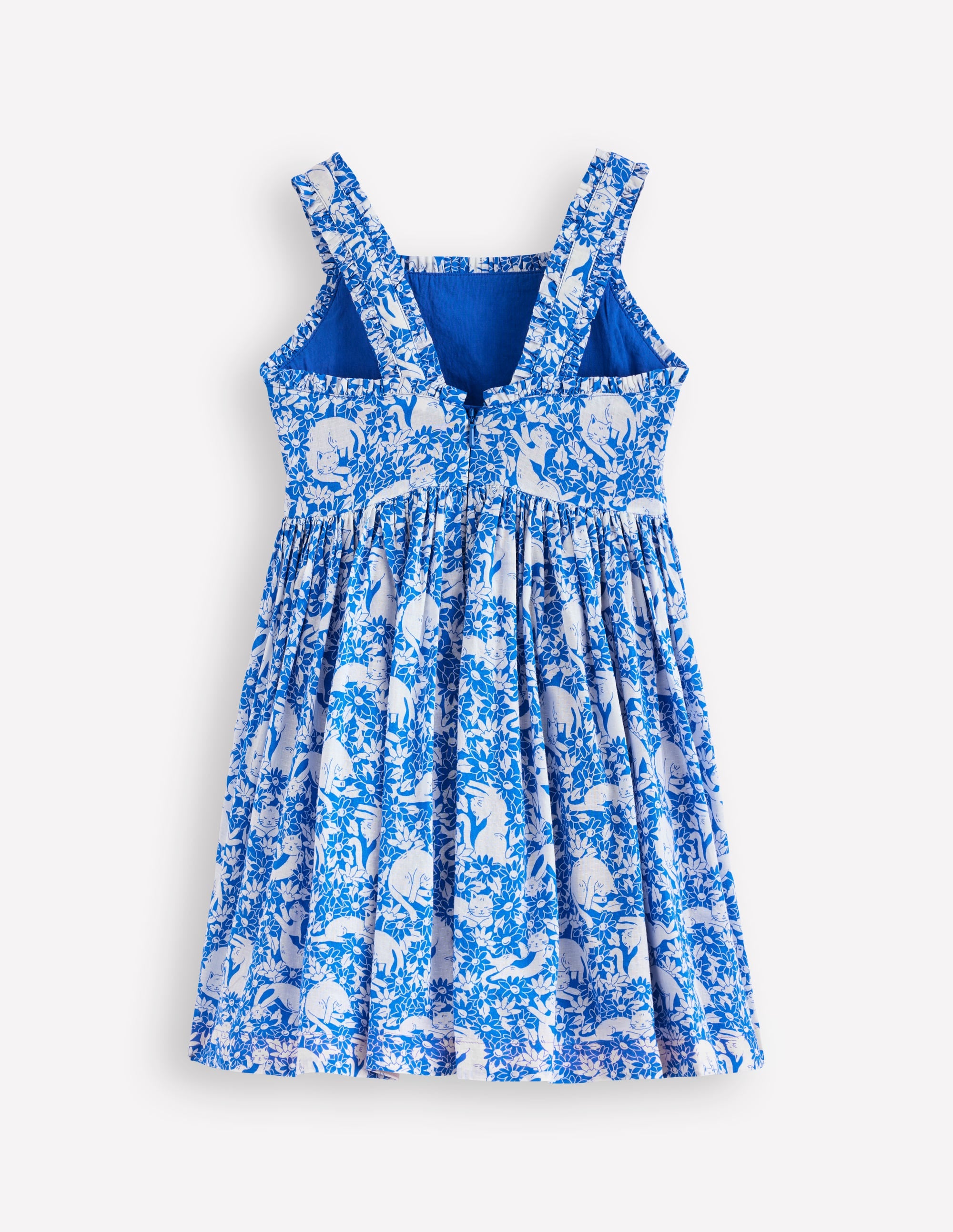 Luna Frill Strap Woven Dress-Kingfisher Blue Kitten Meadow - Image 2