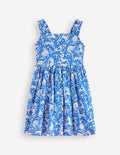 Luna Frill Strap Woven Dress-Kingfisher Blue Kitten Meadow