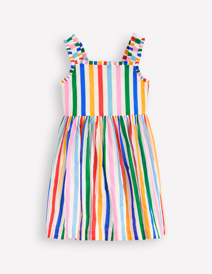 Luna Frill Strap Woven Dress-Multi Rainbow Stripe