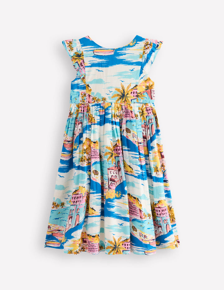 Bow Back Midi Dress-Multi Coastal Scene