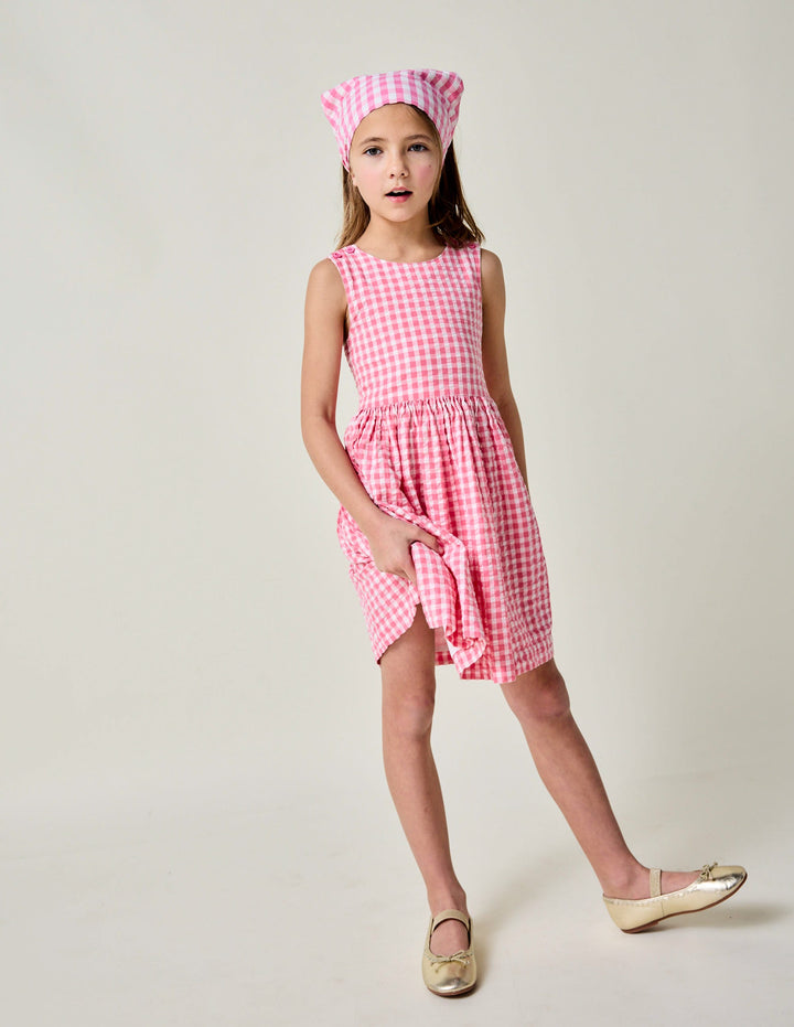 Zadie Applique Back Dress-Pink Gingham Strawberry