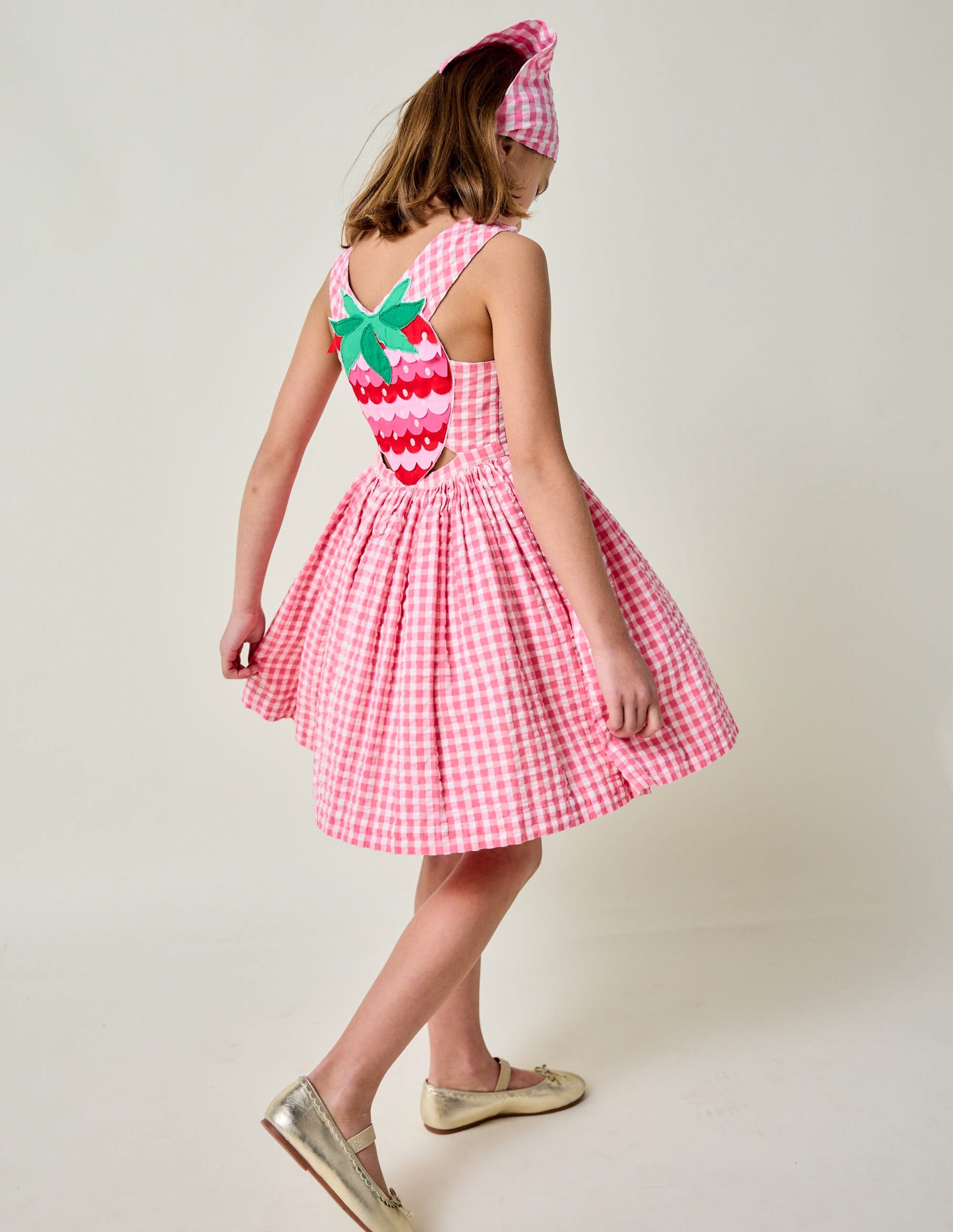 Zadie Applique Back Dress-Pink Gingham Strawberry | Boden UK Zadie Applique Back Dress-Pink Gingham Strawberry | Boden UK
