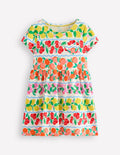 Heart Pocket Fun Jersey Dress-Rainbow Fruit Stripe