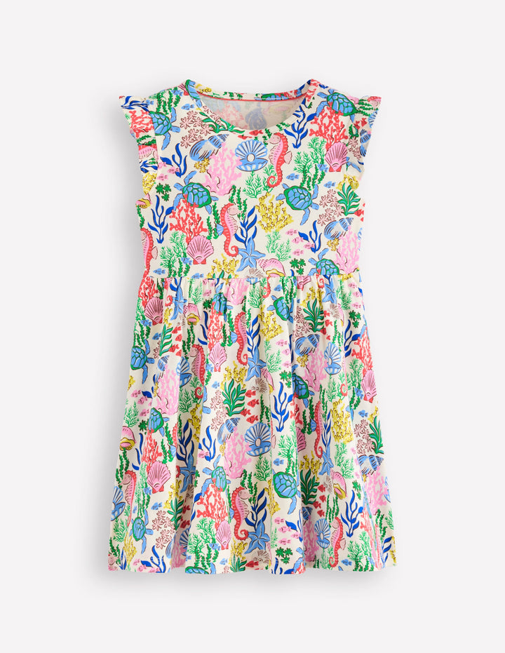 Posie Frill Sleeve Dress-Multi Coral Cove