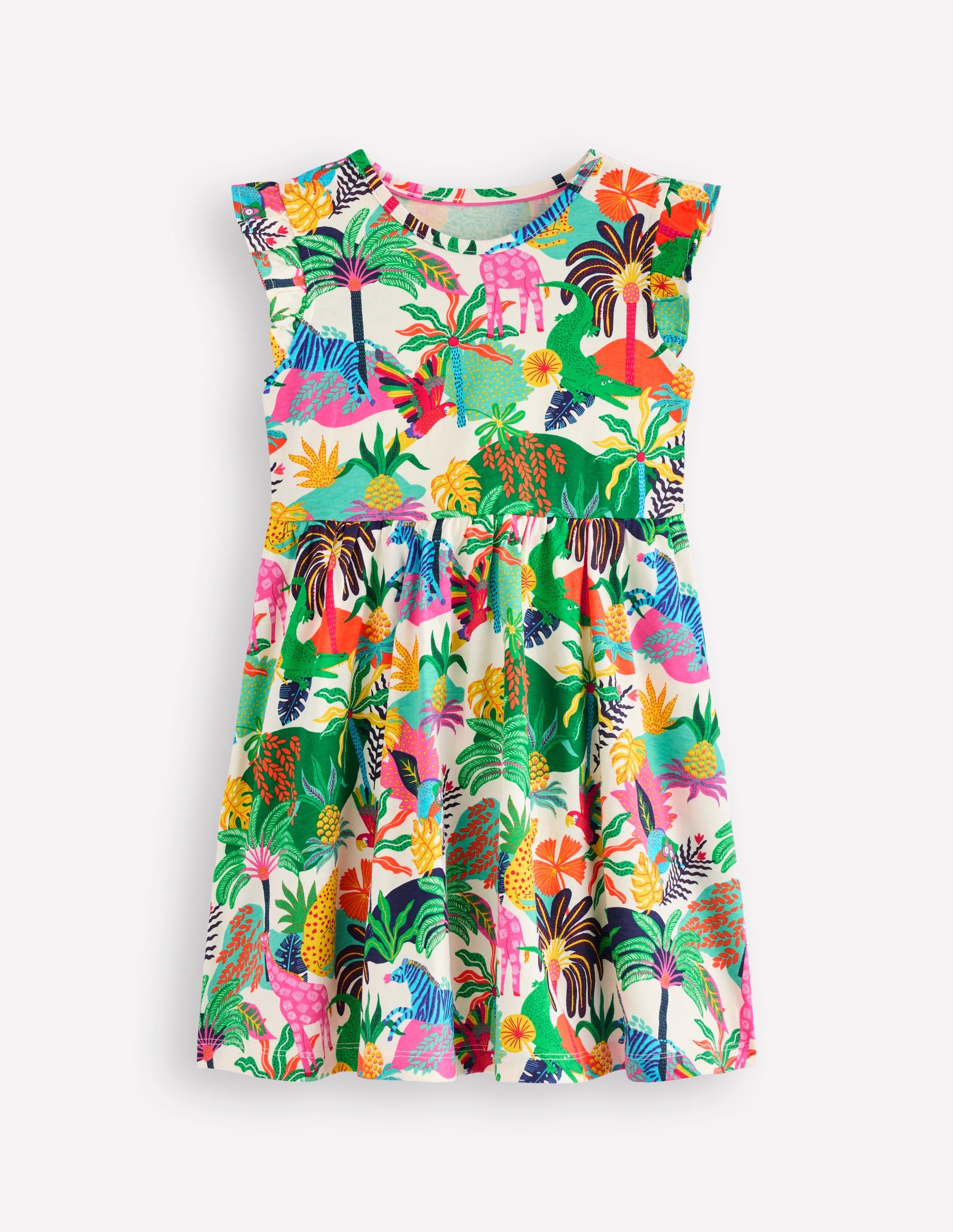 Posie Frill Sleeve Dress-Soft Ivory Multi Jungle - Image 1