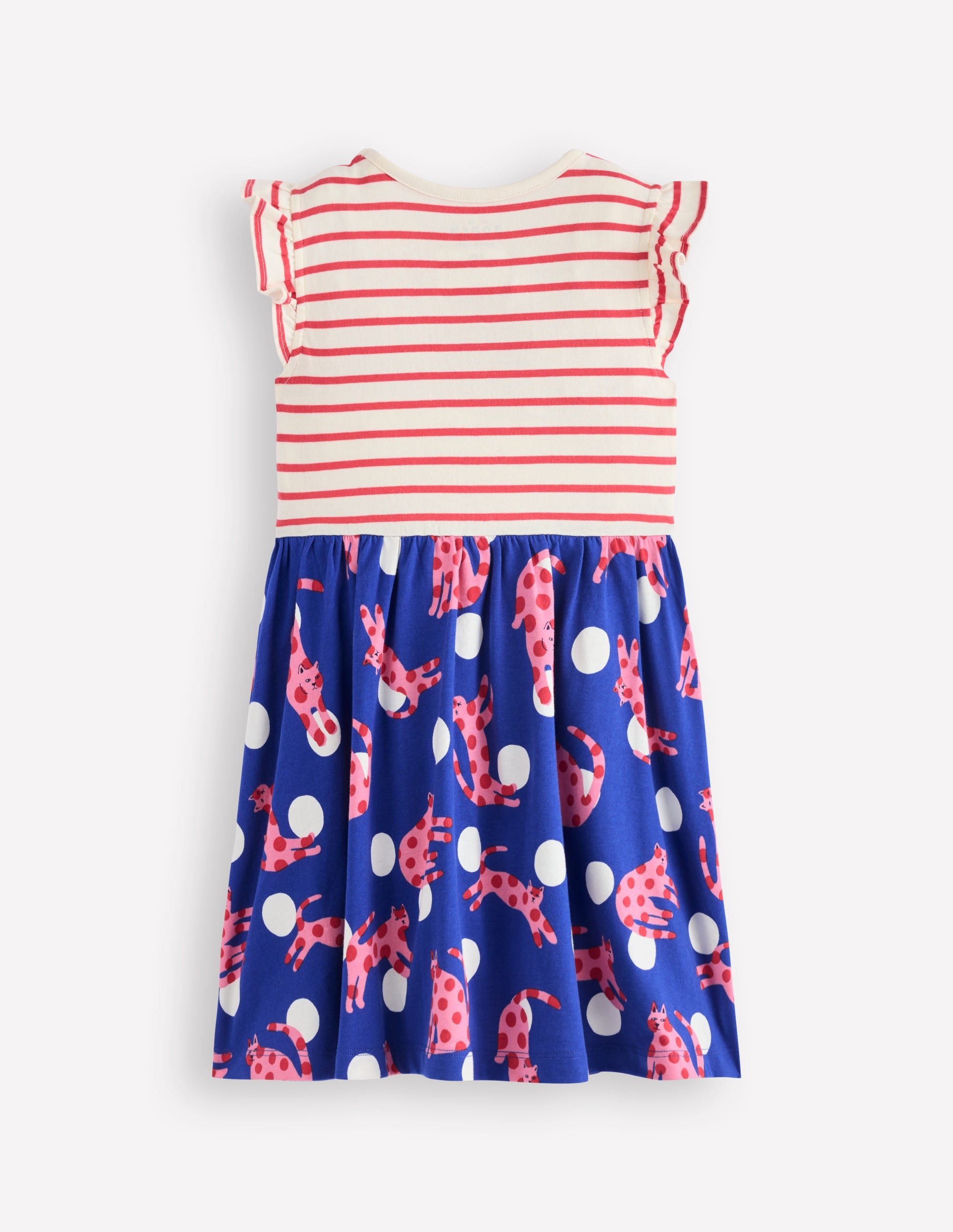 Posie Frill Sleeve Dress-Bright Blue Spotty Cats - Image 2