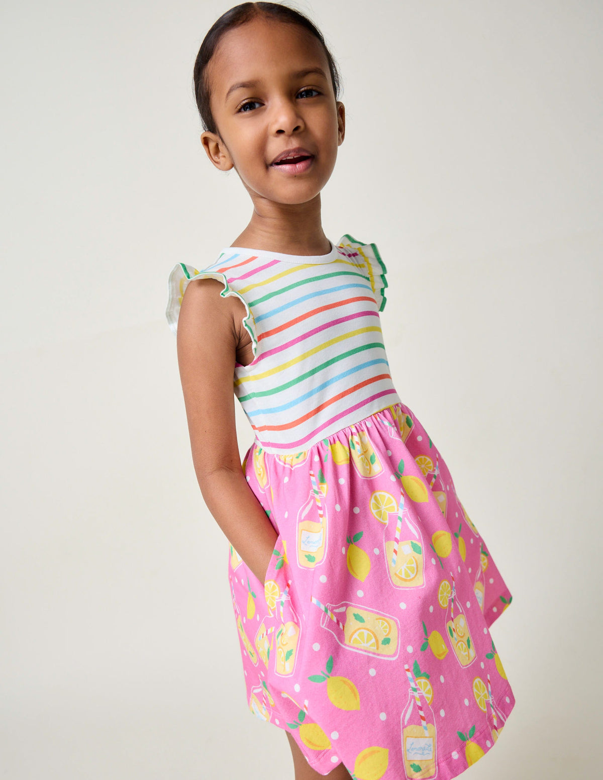Posie Frill Sleeve Dress-Chalk Pink Lemonade - Image 1