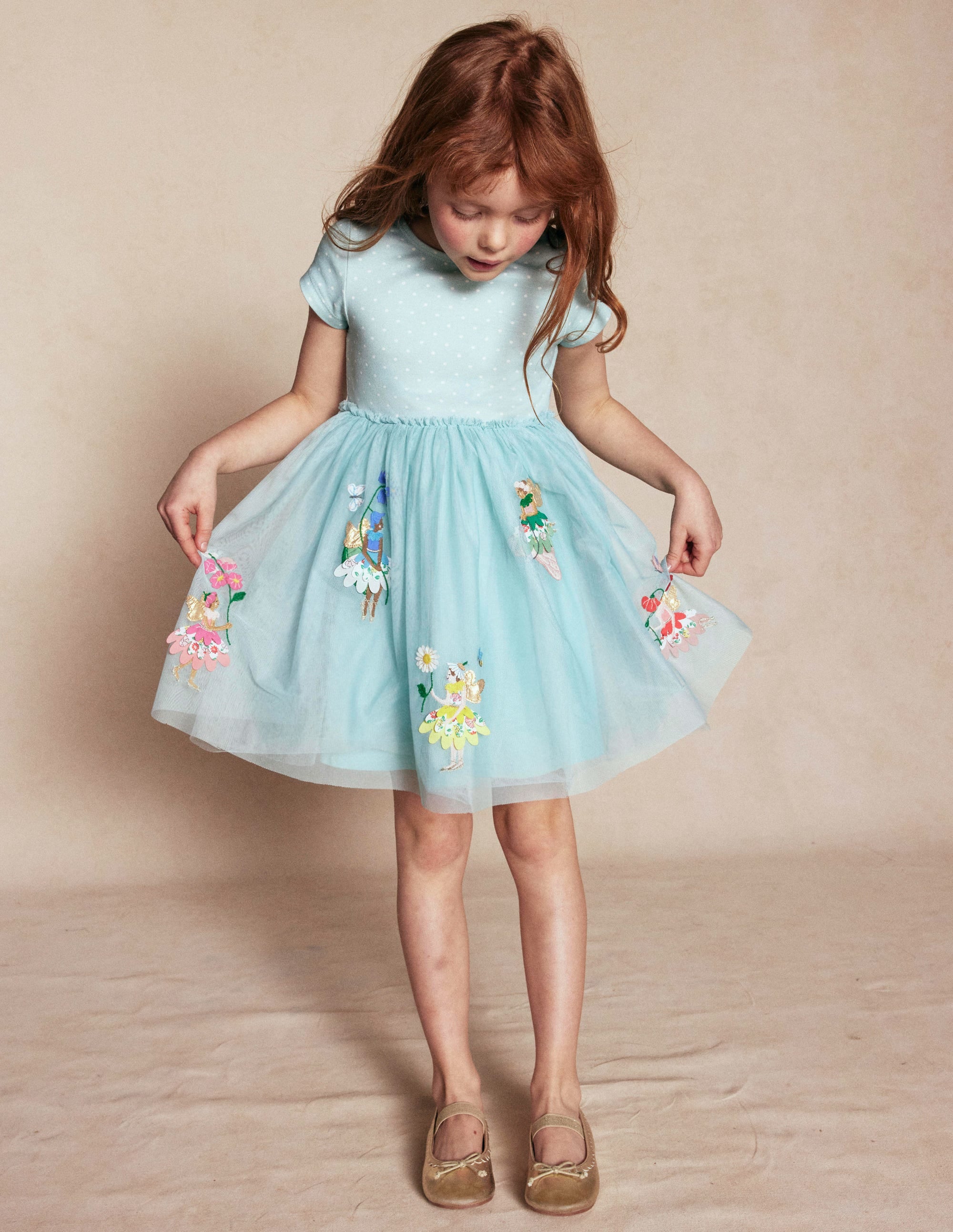Ami Applique Tulle Dress-Spearmint Blue Flower Fairies - Image 4