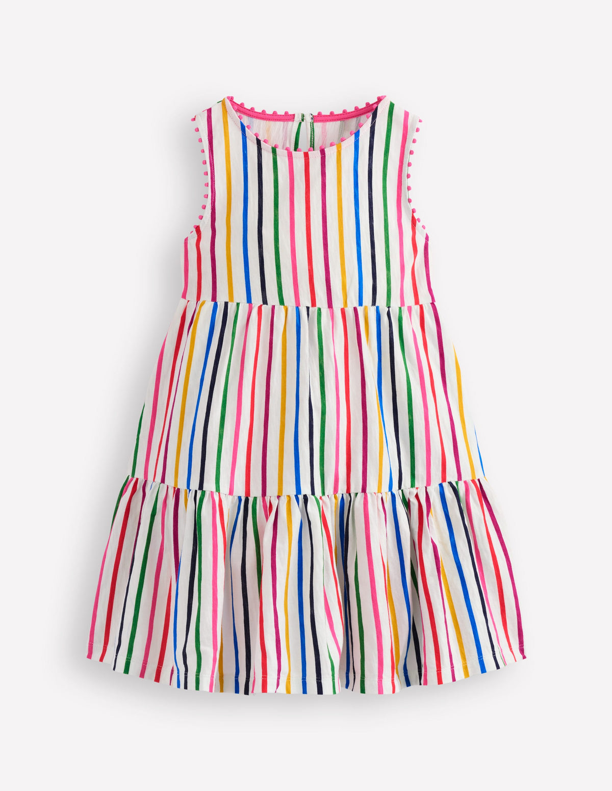 Ali Pom Trim Jersey Dress-Multi Stripe - Image 1