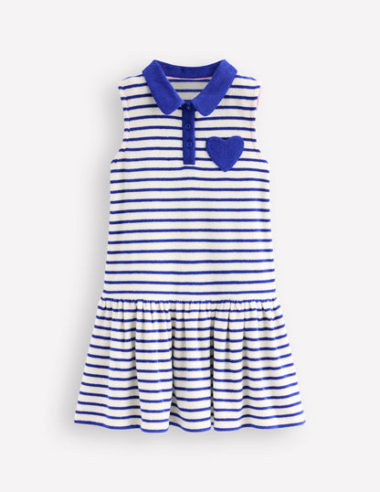 Towelling Polo Dress-Starboard Navy/ Ivory Stripe-1