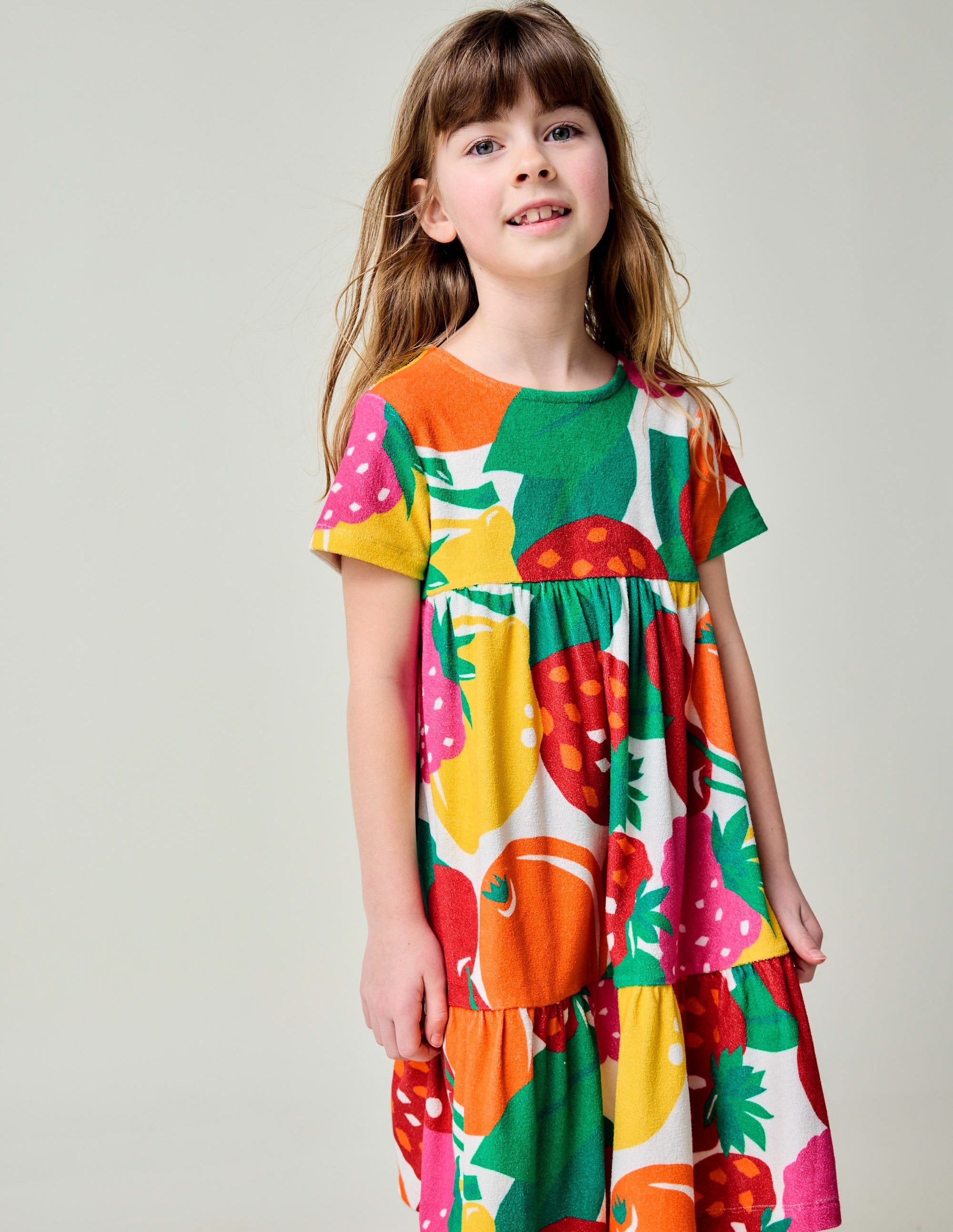 Ariel Twirly Towelling Dress-Multi Giant Fruit - Image 1