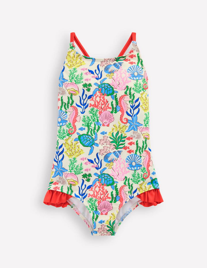 Pretty Cross-Back Swimsuit-Multi Coral Cove