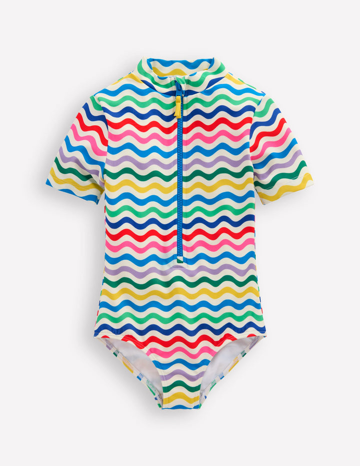 Short Sleeve Swimsuit-Multi Wave