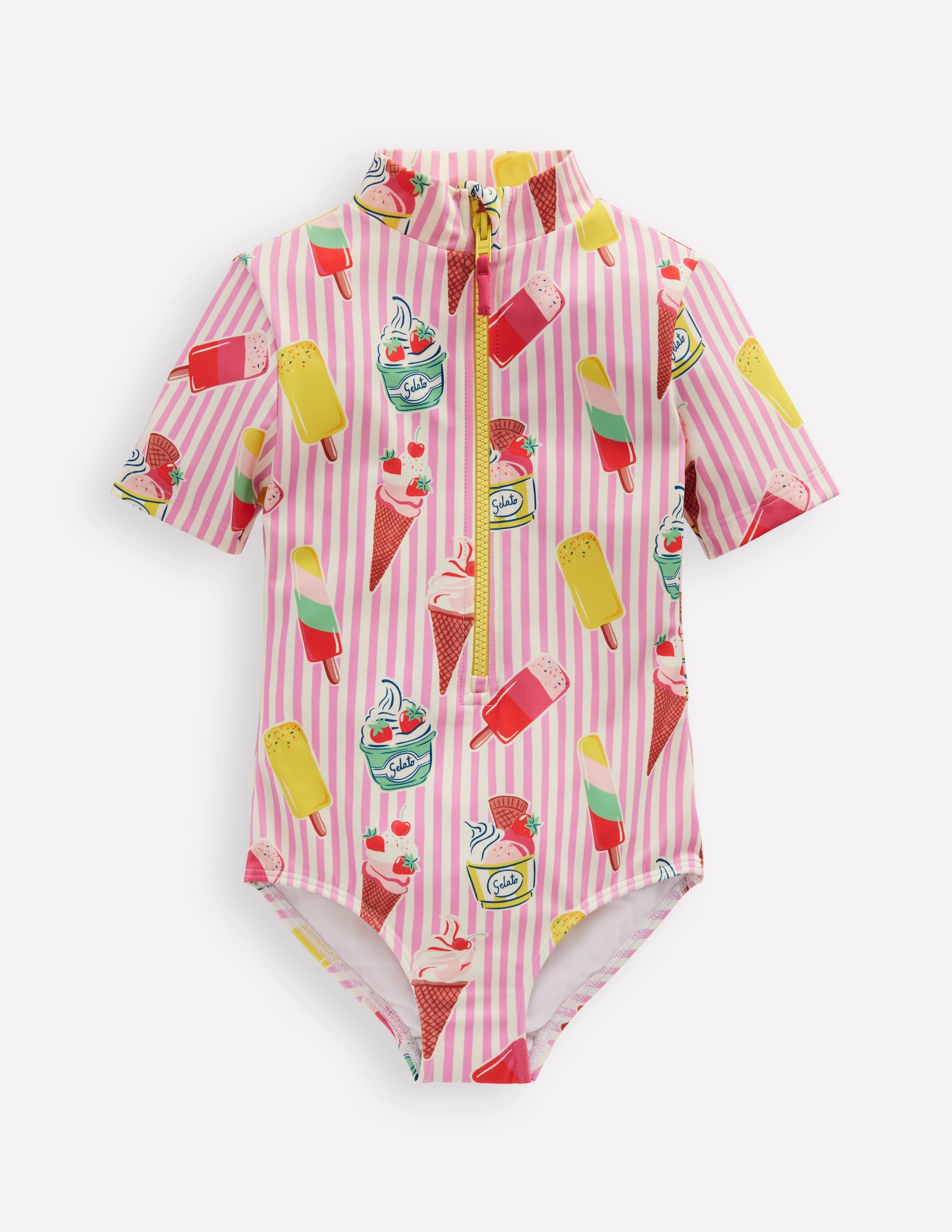 Short-sleeved Swimsuit-Vintage Pink Ice Cream Stripe - Image 1