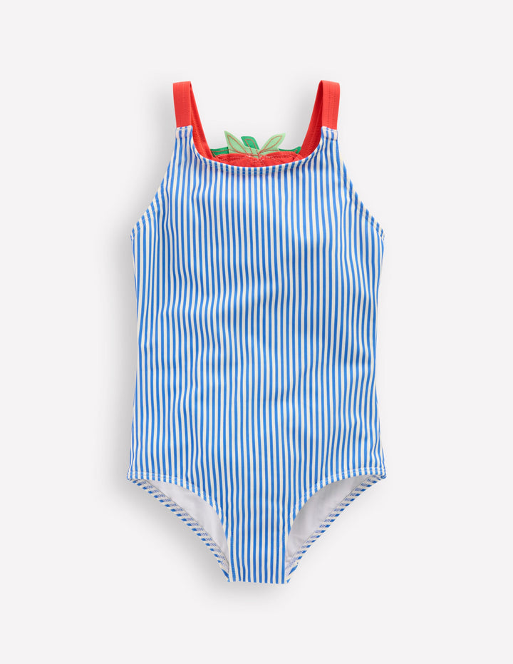 Applique Back Swimsuit-Blue Strawberry