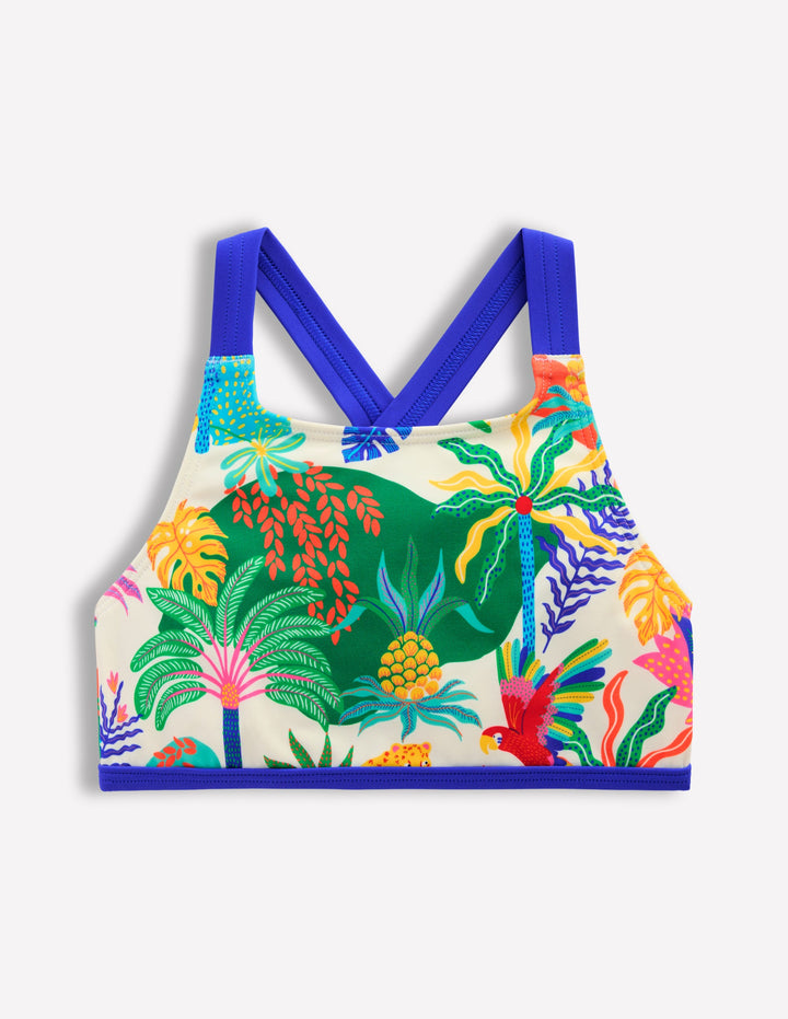 Cross-back Bikini Top-Soft Ivory Multi Jungle