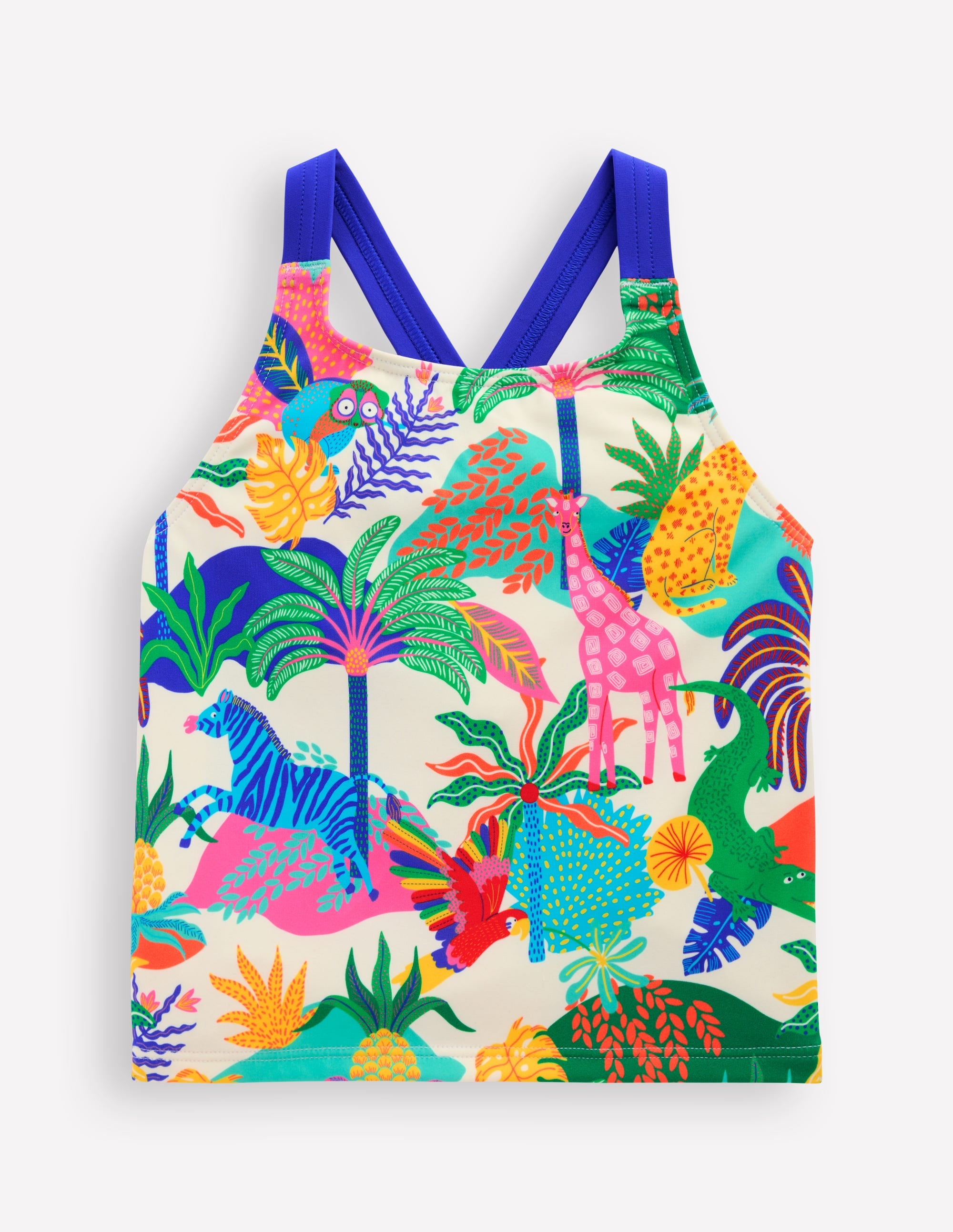 Cross-back Tankini Top-Soft Ivory Multi Jungle - Image 1