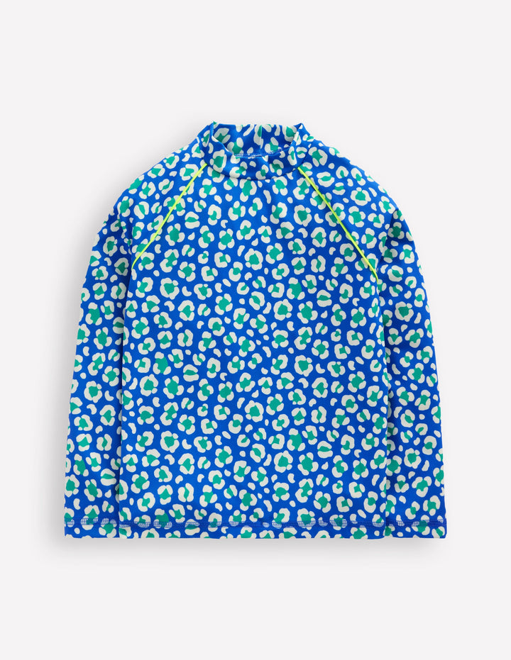 Sun Safe Patterned Rash Vest-Aquamarine Leopard