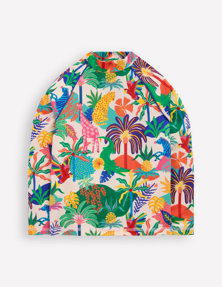 Sun Safe Patterned Rash Vest-Soft Ivory Multi Jungle
