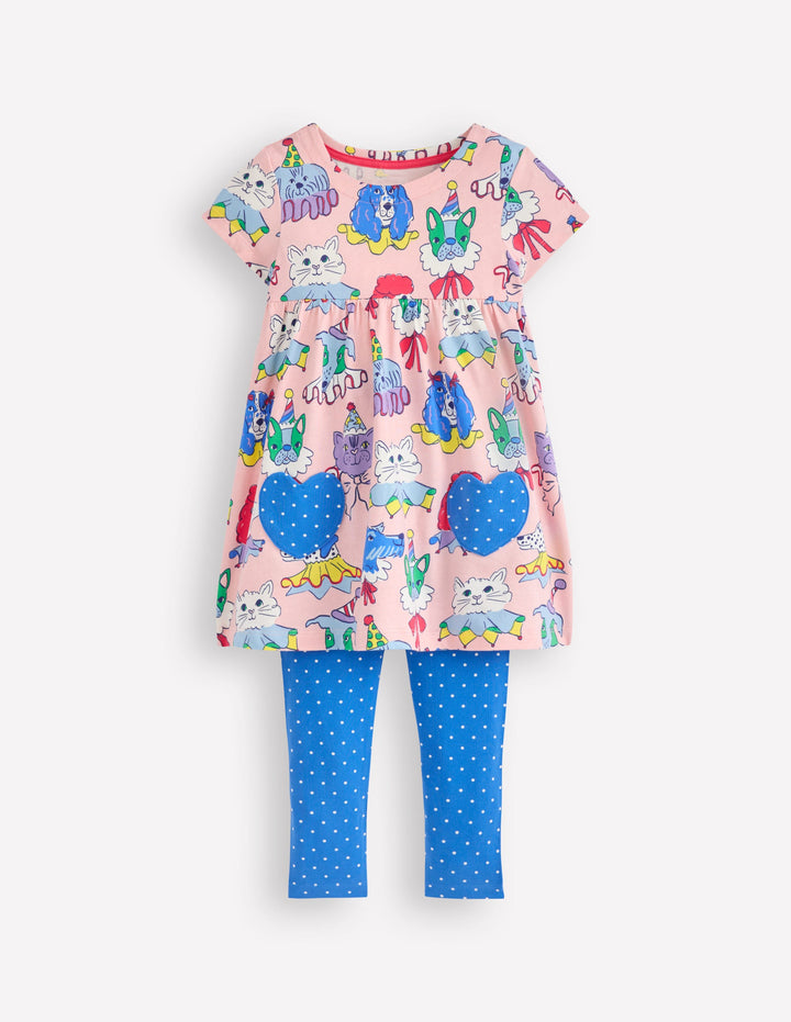 Short-sleeved print tunic set-Chalk Pink Parade Pets