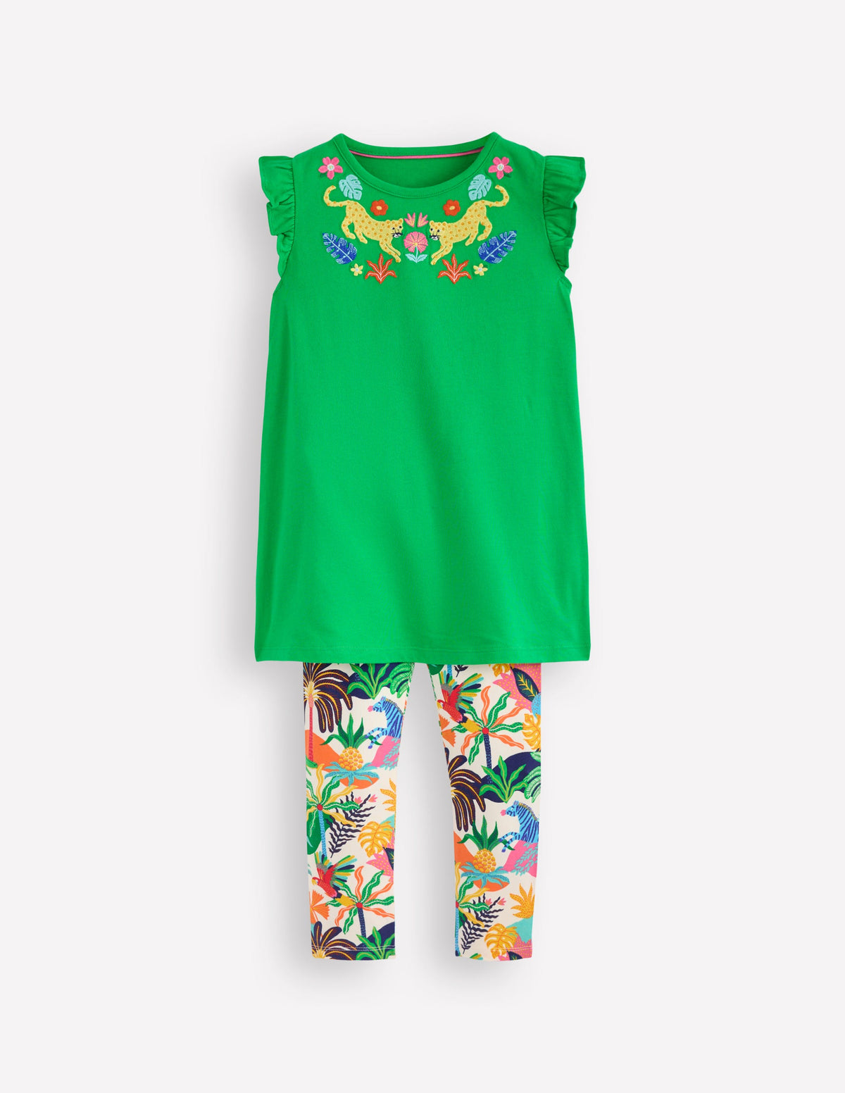 Frill Sleeve Tunic Set-Sapling Green Embroidery - Image 1