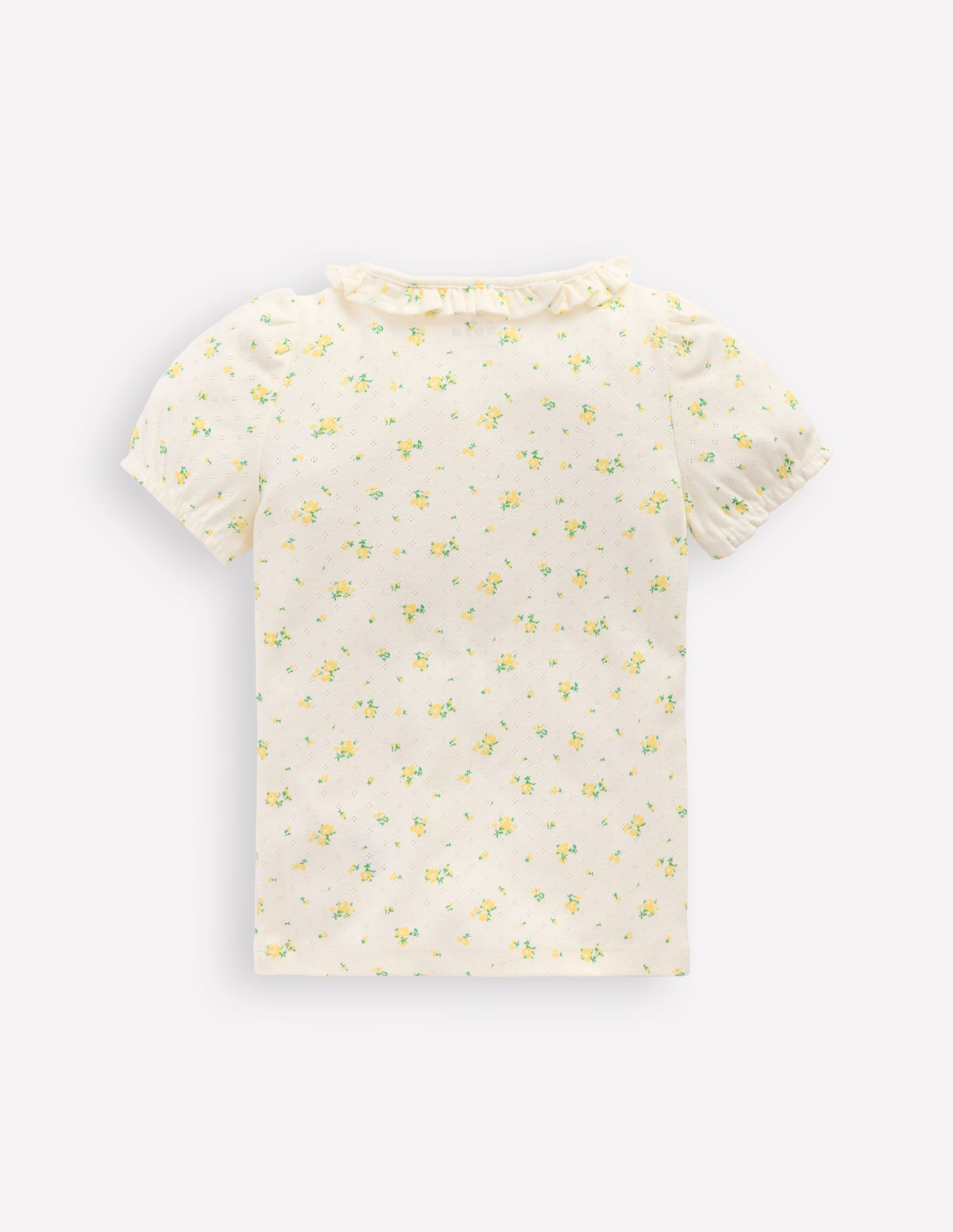 Short-sleeved Ruffle Pointelle-Rosebud Floral-2