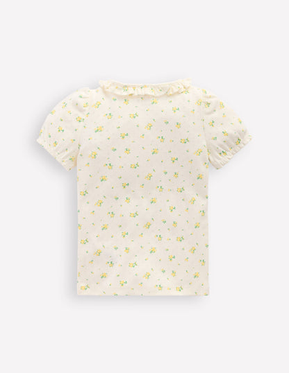 Short-sleeved Ruffle Pointelle-Rosebud Floral-2