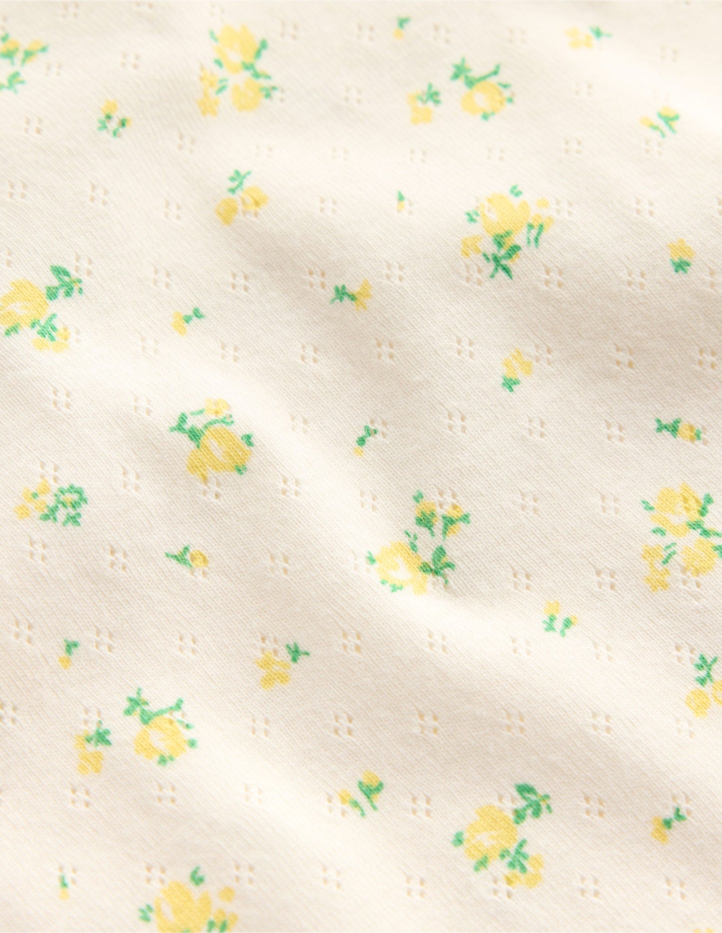 Short-sleeved Ruffle Pointelle-Rosebud Floral