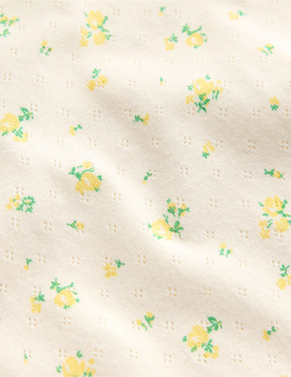 Short-sleeved Ruffle Pointelle-Rosebud Floral-3