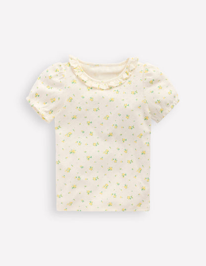 Short-sleeved Ruffle Pointelle-Rosebud Floral-1