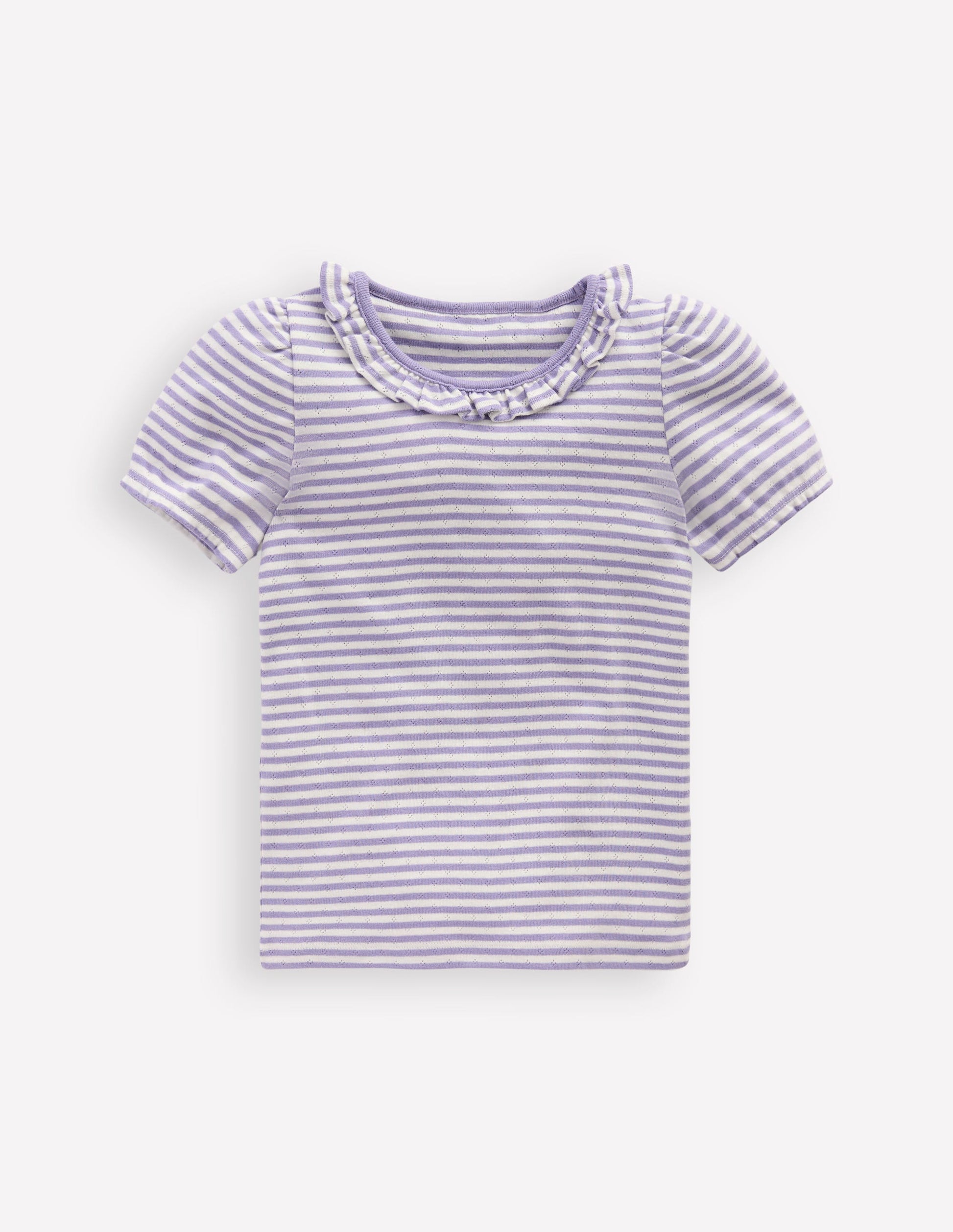 Short-sleeved Ruffle Pointelle-Misty Lavender/Soft Ivory-1