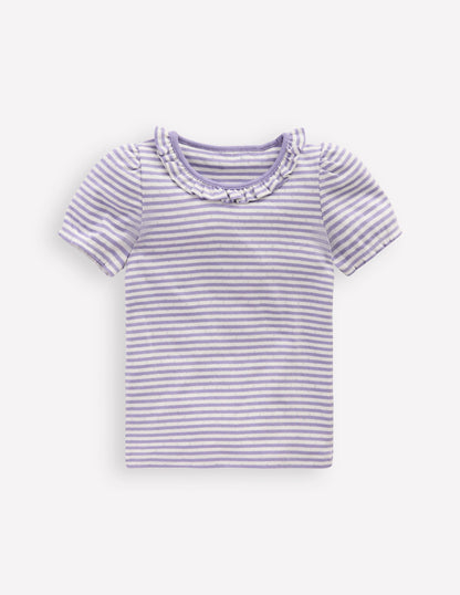 Short-sleeved Ruffle Pointelle-Misty Lavender/Soft Ivory-1