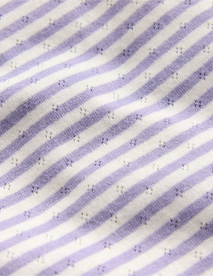 Short-sleeved Ruffle Pointelle-Misty Lavender/Soft Ivory-3