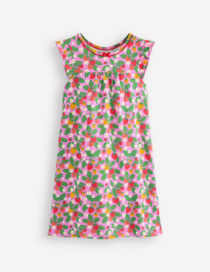 Short Sleeve Nightie-Cosmos Pink Strawberry Patch-1