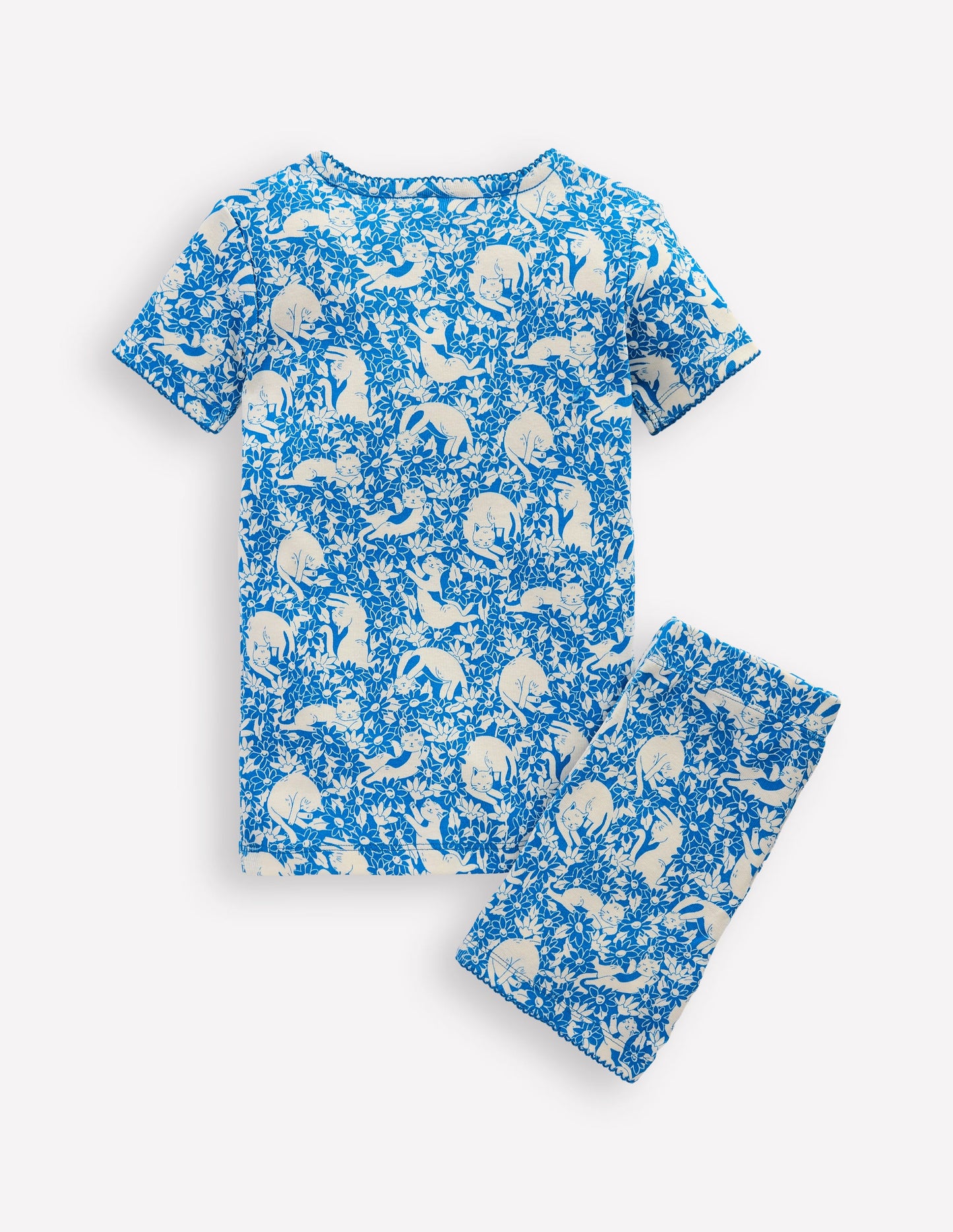 Snug Short John Pyjamas-Kingfisher Blue Kitten Meadow
