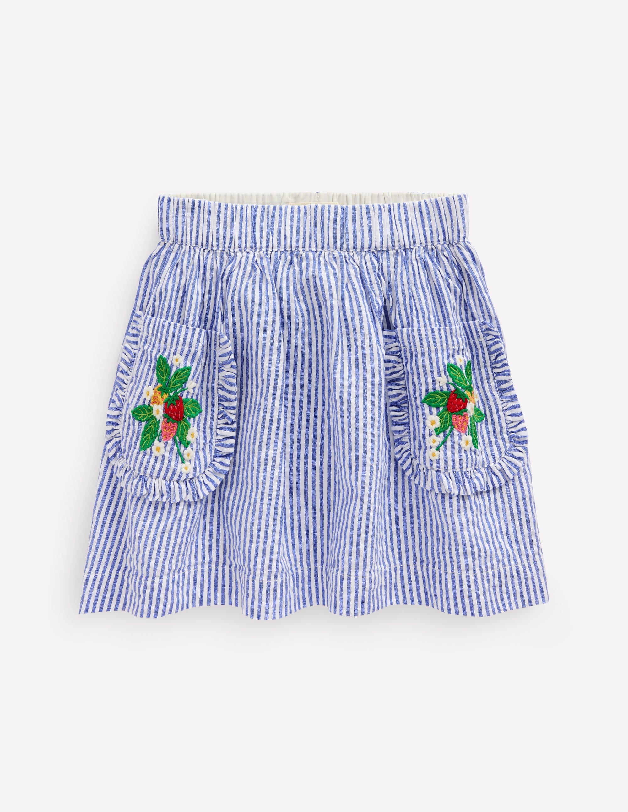 Applique Pocket Skirt-Blue Ticking Floral Stripe - Image 1