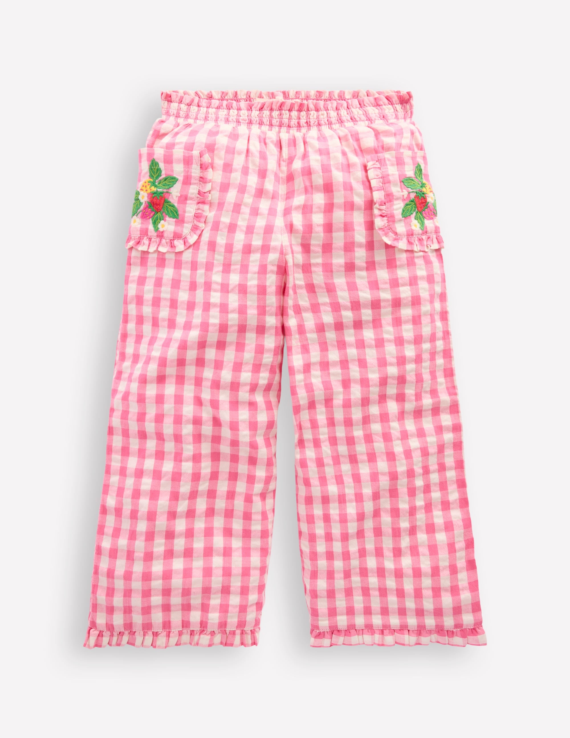 Nostalgic Frill Trousers-Pink Gingham Embroidered - Image 1