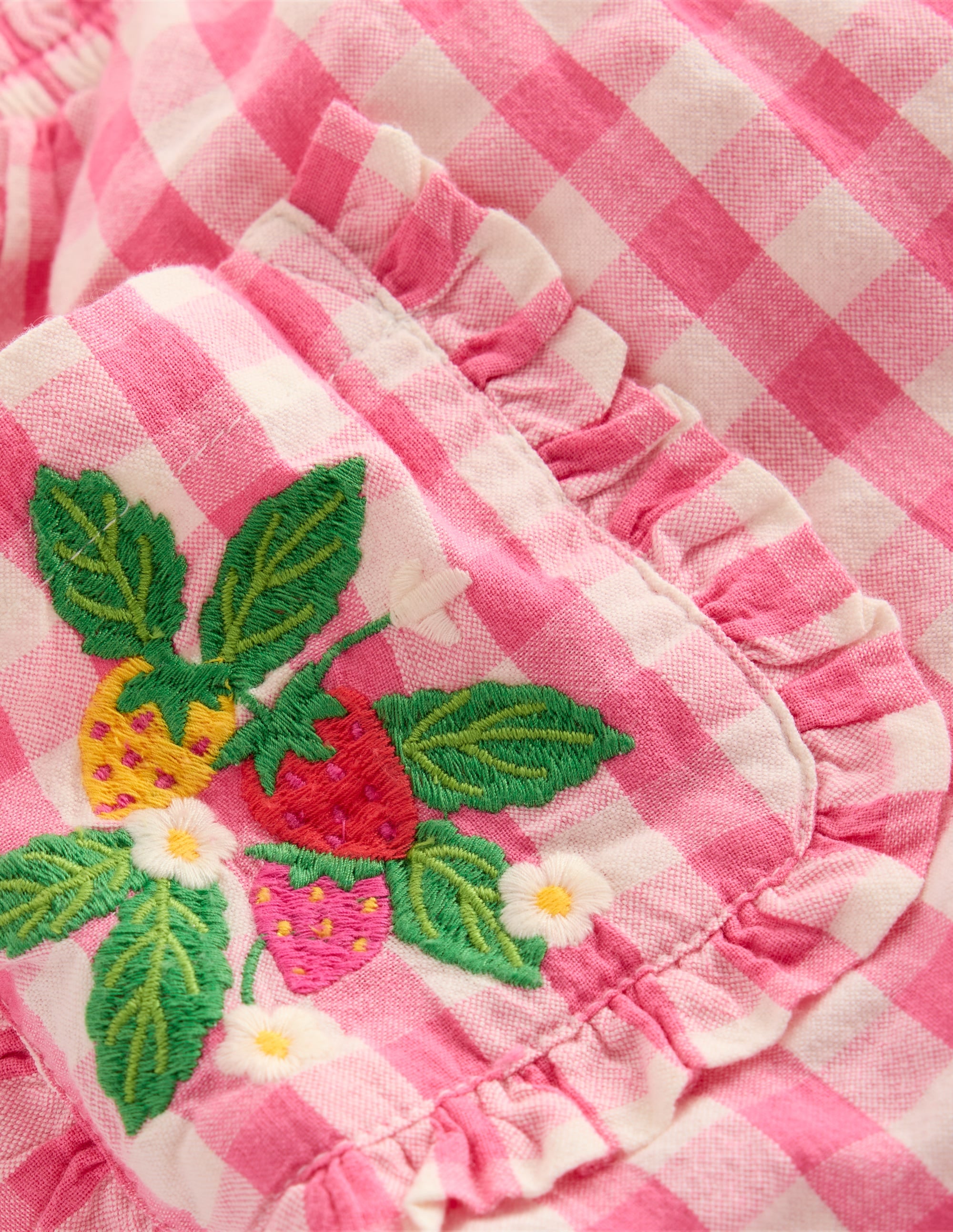 Nostalgic Frill Trousers-Pink Gingham Embroidered - Image 3