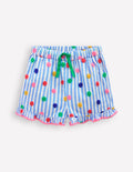 Juniper Woven Frill Shorts-Peacock Plume Blue Spot