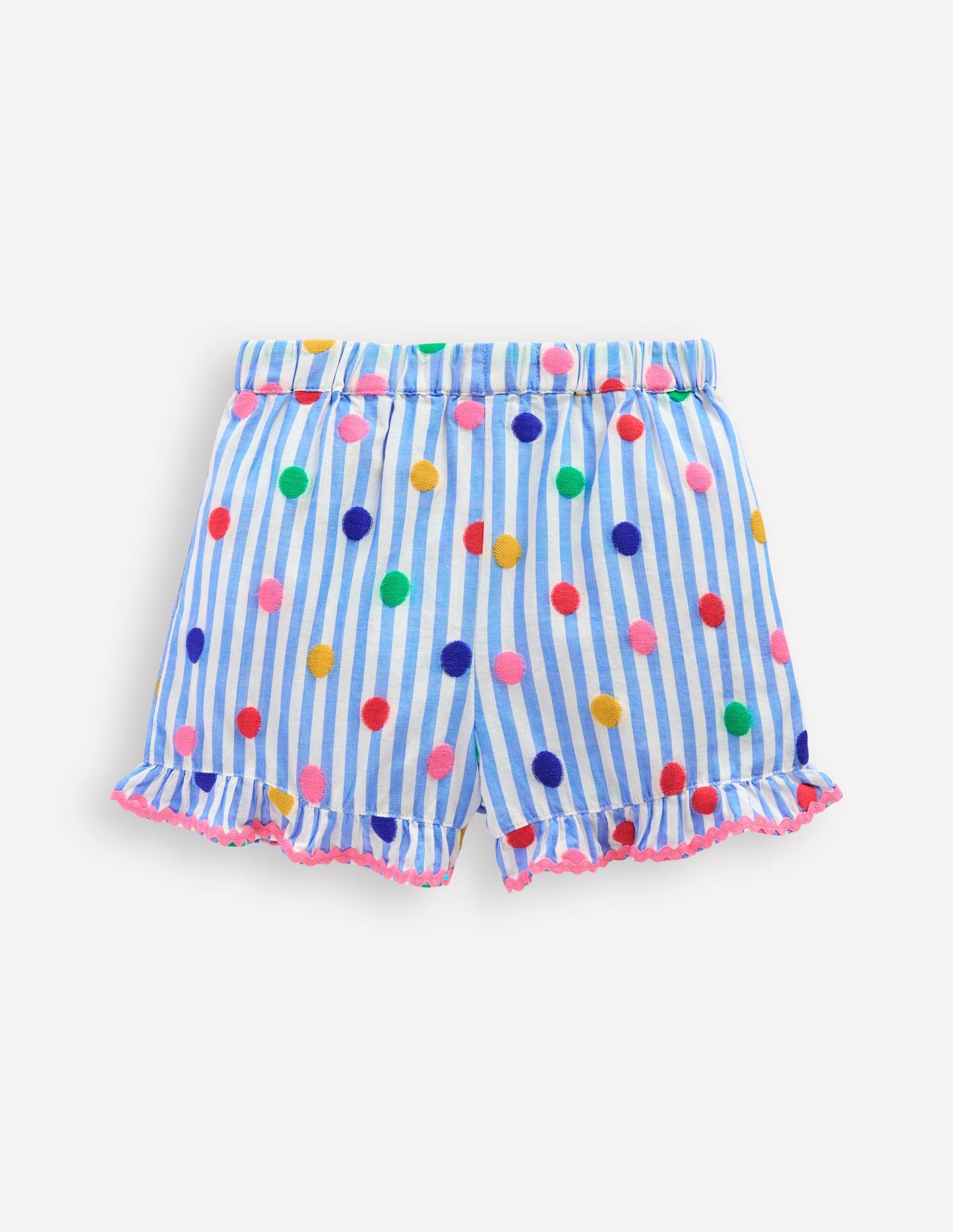 Juniper Woven Frill Shorts-Peacock Plume Blue Spot