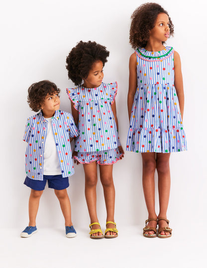 Juniper Woven Frill Shorts-Peacock Plume Blue Spot-4