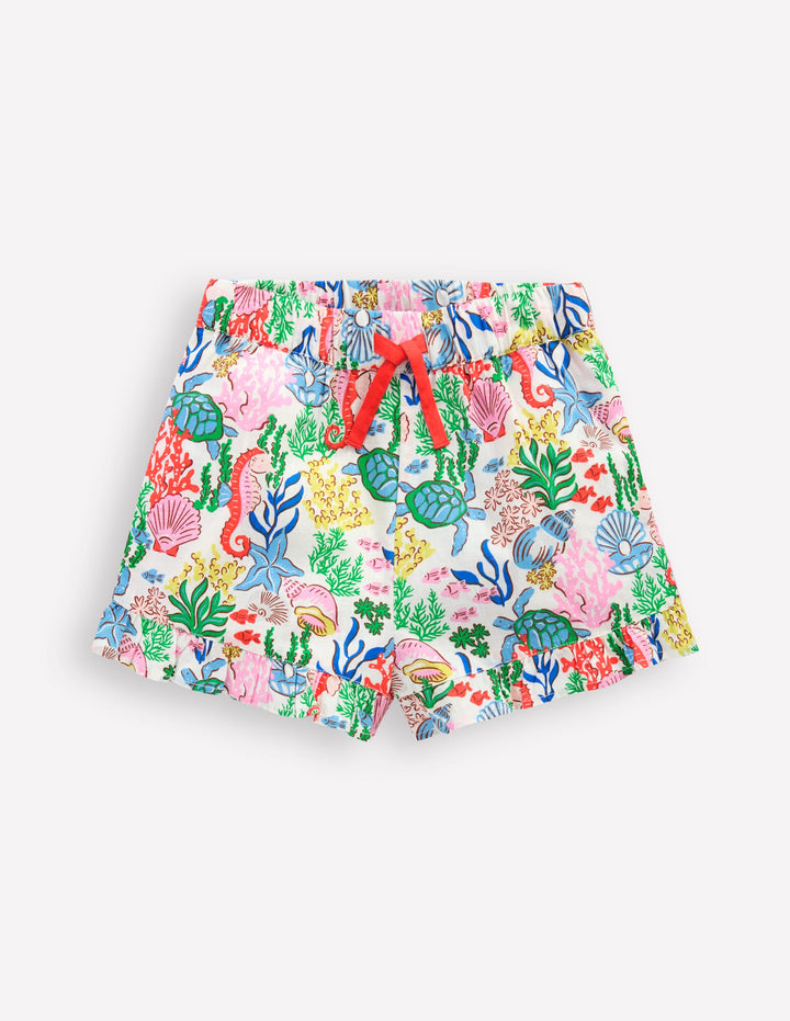 Juniper Woven Frill Shorts-Multi Coral Cove