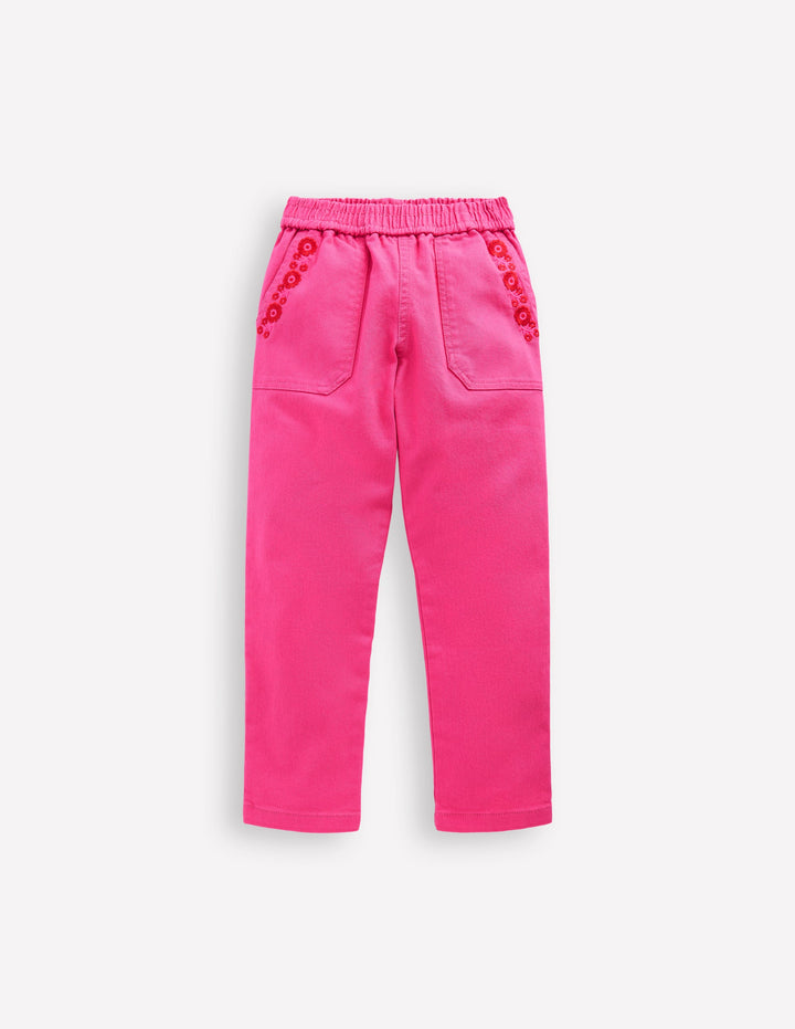 Pull-On Trouser-Sorbet Pink Embroidered