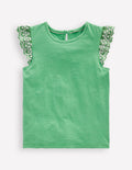 Margaret Broderie Frill Tee-Aloe Green